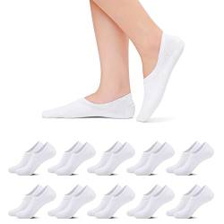 Momoshe Sneaker Socken Herren 47-50 Füßlinge Damen Füsslinge Invisible No Show Socks Kurz Socken Rutschfest mit Silikonpad Unsichtbare 10 paar Weiß von Momoshe