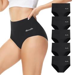 Momoshe Unterhosen Damen Baumwolle Unterwäsche Frauen High Waist Bauch Weg Unterhose Slip Atmungsaktiv Tanga Hohe Taille Weich Panties Schwarz 5er Pack XL von Momoshe