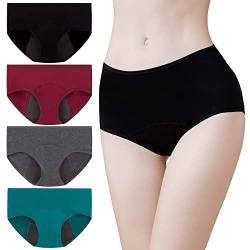 Momoshe Unterhosen Damen Perioden Unterwäsche 4er Pack Baumwolle Menstruation Panty Frauen Auslaufsicher Schwarz Dunkelgrau Weinrot Grün XS von Momoshe