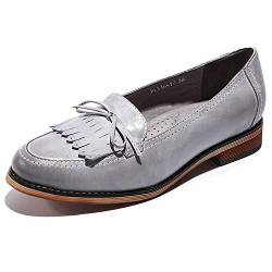 Mona flying Damen Handgefertigt Leder Loafers Quaste Slipper Schuhe Slip-On Flache Schuhe,Grau,38 EU von Mona flying