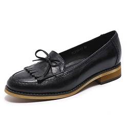 Mona flying Damen Handgefertigt Leder Loafers Quaste Slipper Schuhe Slip-On Flache Schuhe Für Frauen,Schwarz,40.5 EU von Mona flying