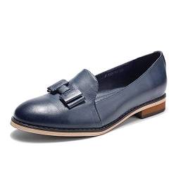 Mona flying Damen Handgefertigt Leder Slipper Bogenknoten Loafer Mokassin Slip On Freizeitschuhe,Blau,41 EU von Mona flying