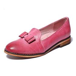 Mona flying Damen Handgefertigt Leder Slipper Bogenknoten Loafer Mokassin Slip On Freizeitschuhe,Rosa,39 EU von Mona flying