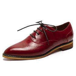 Mona flying Damen Spitze Zehe Handgefertigt Leder Derbys Lace Up Oxfords Formelle Freizeit Schuhe,Rot,38 EU von Mona flying