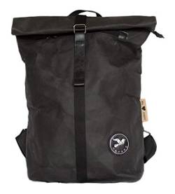 PAPERO® Rucksack aus Kraft Papier COUGAR - wasserfest & robust Daypack MINIMALISTISCH für Damen & Herren - Rolltop & veganem Leder - für Alltag & Uni für 17 Zoll Laptop | nachhaltig (18L, schwarz) von Monaco di Bavaria