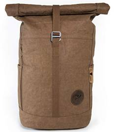 Papero ® Rucksack aus Kraft- Papier YETI | Ultra minimalistisch Herren Damen, robust & wasserfest, vegan und nachhaltig FSC Zertifiziert | als Daypack, Rolltop, Laptopfach für Uni (dunkelbraun) von Monaco di Bavaria