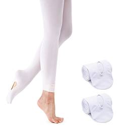 Monbessi Ballettstrumpfhose Mädchen 90D Strumpfhose Ballett Mädchen Ballett Strumpfhose Damen Tanzstrumpfhose für Kinder und Damen (S, Weiß-2 Paar) von Monbessi