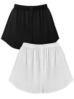 Monbessi HemdverläNgerung Damen Blusenrock VerläNgerung mit KnöPfen Unterrock Damen Unterzieh Blusenrock(L, Schwarz+Weiß) von Monbessi