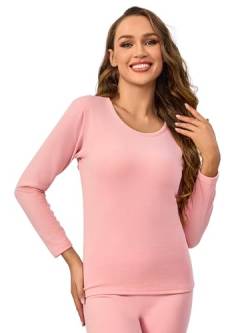 Monbessi Thermoshirt Damen Langarm Lange Ärmel Thermo Oberteil Rundhalsausschnitt Thermoshirt - Perfekt für Herbst und Winter (L, Rosa) von Monbessi