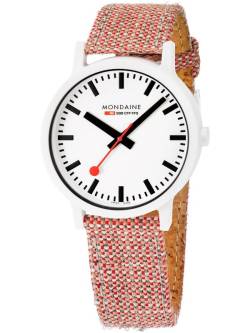 Essence Weiß, 41mm, Armband Rot von Mondaine