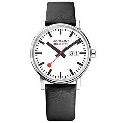 Mondaine - Evo2 MSE.40210.LB - Herrenuhr 40mm - Bahnhofsuhr in Silber Datumsanzeige schwarzem Lederarmband - 30m Wasserdicht Saphirglas mit rotem Sekundenzeiger - Hergestellt in der Schweiz von Mondaine