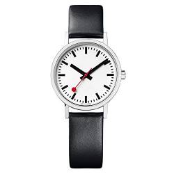 Mondaine Offizielle Schweizer Bahnhofsuhr Classic Damen-/ Herren-Uhr, Analoge Quartzuhr mit Schwarzem Lederarmband von Mondaine