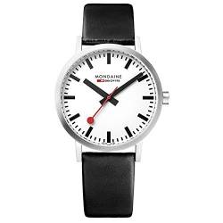 Mondaine Offizielle Schweizer Bahnhofsuhr Classic Damen-/ Herren-Uhr, Analoge Quartzuhr mit Schwarzem Lederarmband von Mondaine