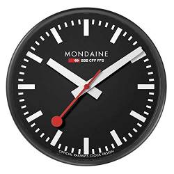 Mondaine - Wanduhr A990.Clock.64SBB 25cm - Bahnhofsuhr in Schwarz aus Aluminium mit rotem Sekundenzeiger staubbeständig - Hergestellt in der Schweiz von Mondaine