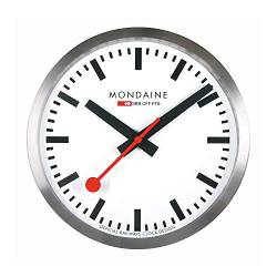 Mondaine - Wanduhr A995.Clock.16SBB 40cm - Bahnhofsuhr in Silber aus gebürstetem Aluminium mit rotem Sekundenzeiger staubbeständig - Hergestellt in der Schweiz von Mondaine