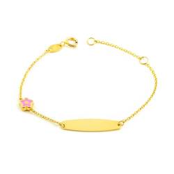 9K Gelbgold Mädchen Kinder Armband Rosa Blüte Emaille Glanz 14 cm - Geschenkbox - Garantiezertifikat - Mondepetit von Monde Petit
