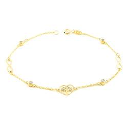 Armband Gold Herzen mit Baum des Lebens Unendlichkeit und Zirkonia (9 Karat) - Geschenkbox - Garantiezertifikat von Monde Petit