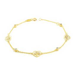 Armband Gold Herzen mit durchbrochenen Baum des Lebens und Zirkonia (9 Karat) - Geschenkbox - Garantiezertifikat von Monde Petit