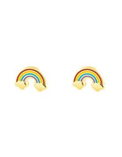 Damen & Kinder Emaille Regenbogen Ohrstecker - Gelbgold 9 Karat (375) - Geschenkbox - Garantiezertifikat von Monde Petit