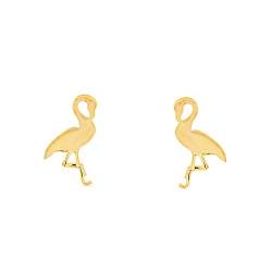 Damen & Kinder Flamingo Ohrstecker - Gelbgold 9 Karat (375) - Geschenkbox - Garantiezertifikat von Monde Petit