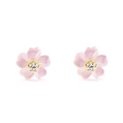 Damen & Kinder Perlmutt pink Blumen Ohrstecker - Gelbgold 9 Karat (375) - Mondepetit - Geschenkbox - Garantiezertifikat von Monde Petit