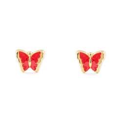 Damen & Kinder rote Schmetterlings Ohrstecker - Gelbgold 18 Karat (750) von Monde Petit