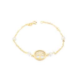 Monde Petit Damen & Kinder Lebensbaum mit Perlmutt Armband - Gelbgold 18 Karat (750) - Geschenkbox - Garantiezertifikat von Monde Petit