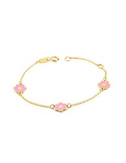 Monde Petit Kinder rosa emaillierte Blume Armband Gelbgold 9 Karats (375) - Geschenkbox - Garantiezertifikat von Monde Petit