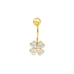 Monde Petit Piercing für Nabel Klee mit Zirkonen - Gelbgold 18 Karat (750) - Geschenkbox - Garantiezertifikat von Monde Petit