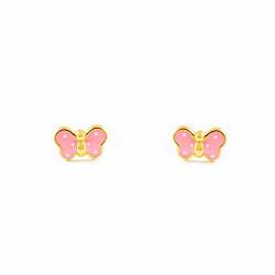 Monde Petit T1663P - Pendientes de bebe/niña oro 18 kts. mariposa esmaltada, color rosa - Geschenkbox - Garantiezertifikat von Monde Petit