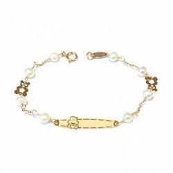 Mondepetit - 18K Gelbgold Personalisierte Mädchen Kinder Armband Bären Perle 4 mm Matte Glanz 13 cm - Geschenkbox - Garantiezertifikat von Monde Petit