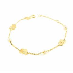 Mondepetit - 9K Gelbgold Damen Mädchen Armband runder 3,5 mm Perle matten glänzenden Elefanten 18 cm - Geschenkbox - Garantiezertifikat von Monde Petit