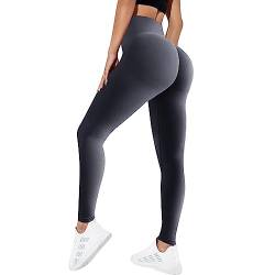 MoneRffi Damen Leggings Crossover Taille - Sport Leggings, High Waist Scrunch Butt Sportleggins, Seamless Elastisch Butt Yogahose Shaping Leggings(Dunkelgrau，M) von MoneRffi