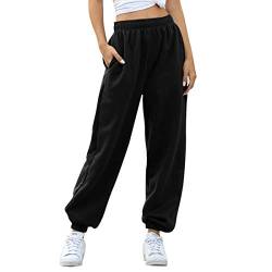 MoneRffi Damen Sporthosen Lang Jogginghose Loose Fit Elastischer Bund Freizeithosen Hohe Trainingsanzug Hosen Sweathose mit Taschen(Z#Schwarz，XL) von MoneRffi