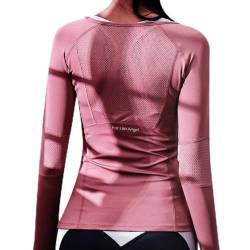 MoneRffi Funktionsshirt Damen Laufshirt Langarm Sportshirt Sport Training Schnell Trocken Sweatshirts mit Daumenlöche Atmungsaktive Running Longsleeve Sporttop Sportoberteile(Rosa，S) von MoneRffi