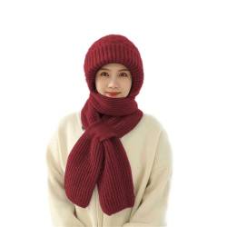 MoneRffi Integrierter Gehörschutz Winddichte Mütze Schal, Damen Warme 2 in 1 Maskenschal Strickmütze, Winter Strickmütze Verdickter Kapuzenschal für Frauen von MoneRffi