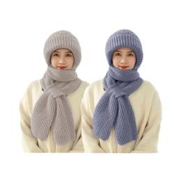 MoneRffi Integrierter Gehörschutz Winddichte Mütze Schal, Damen Warme 2 in 1 Maskenschal Strickmütze, Winter Strickmütze Verdickter Kapuzenschal für Frauen von MoneRffi