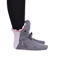 MoneRffi Unisex Strick Krokodil Socken Lustige Socken Damen Bodensocken 3D Gestrickte Tier Hai Krokodilform Socken Neuheit Geschenk Anti-Rutsch-Strick Home Warme Wintersocken(Grau) von MoneRffi
