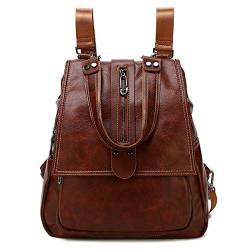 Monitika Damen Rucksack Anti-Diebstahl Wasserdicht PU Leder Schultertaschen Freizeit Rucksäcke Braun Braun von Monitika