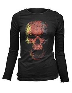 Damen Longsleeve T-Shirt Totenkopf Vintage Skull German Flagge Rock Grunge von Monkey Print
