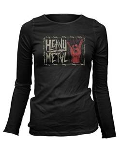 Damen T-Shirt Longsleeve Heavy Metal Pommesgabel Rock Musik Fan, Farbe:Schwarz, Größe:M von Monkey Print