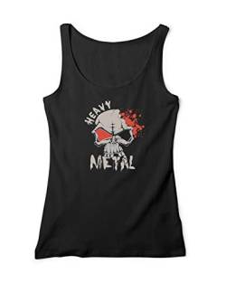 Damen Träger Top Shirt Heavy Metal Metalhead Skull Musik Explosion, Farbe:Schwarz, Größe:S von Monkey Print