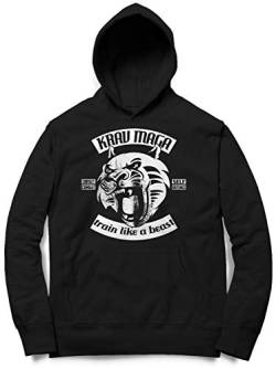 Herren Hoodie Kapuzenpullover Krav MAGA Train Like a Beast Defence, Farbe:Schwarz, Größe:5XL von Monkey Print