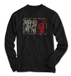 Herren Longsleeve T-Shirt Heavy Metal Pommesgabel Rock Musik Fan, Farbe:Schwarz, Größe:3XL von Monkey Print