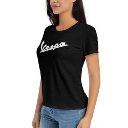 Mädchen Tee Tops V*e*s*p*a-Motorrad Damen Basic Kurzarm T-Shirt Baumwolle Schwarz, XXL von Monking