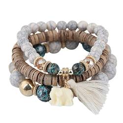 Armband Anhänger Schmuck für Frauen Mädchen mit elastischem Seil mehrschichtige Harz-Armbänder Bohemia Elefant Quaste Perlen Armbänder, von Monnadu