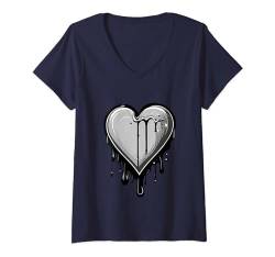 Damen Geschmolzenes Graffiti Herz mit Tropfen T-Shirt mit V-Ausschnitt von Monographix