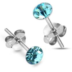 3MM Runde Aquamarin März Birthstone 925 Sterling Silber Ohrstecker von Monster Piercing