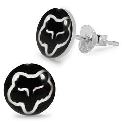 Monster Piercing Fox Gesicht auf schwarzem Hintergrund Logo Bild 925 Sterling Silber Ohrstecker von Monster Piercing