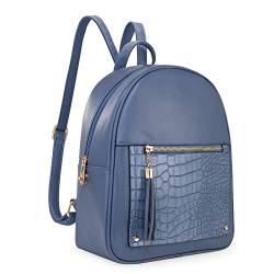 Montana West Anti-Diebstahl-Mini-Rucksack für Damen, Rucksack für Damen, mit sicherem Reißverschluss und Quaste, Krokodil Blau von Montana West